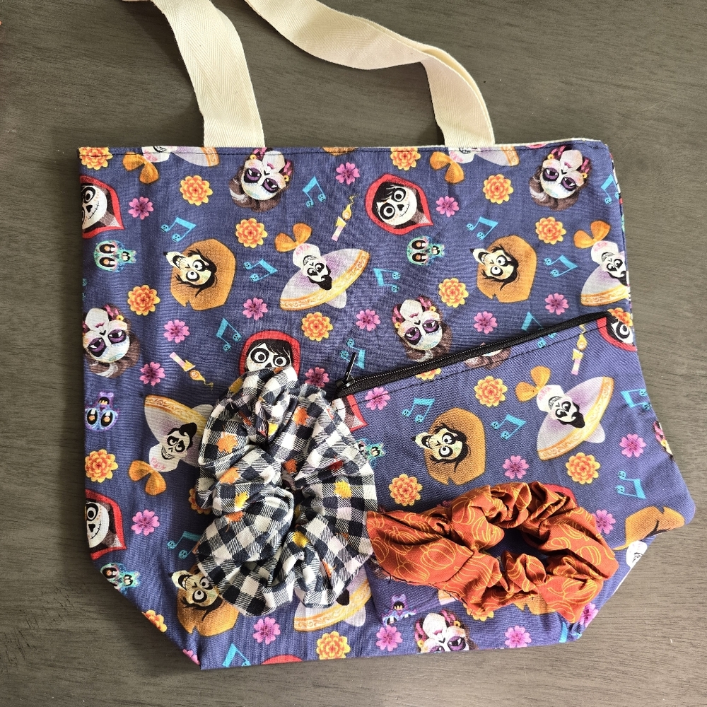 Coco tote bag, pouch, scrunchies bundle set ( Halloween candy bag )